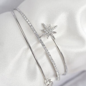 Tegan Pirinç Zirkon Taşlı Kutup Yıldızı Model Gümüş Renk Kadın Bileklik TG27BB7904