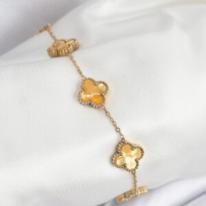 Tegan 316L Çelik Gold Zincir Sarı Yonca Bileklik TG27BB7906