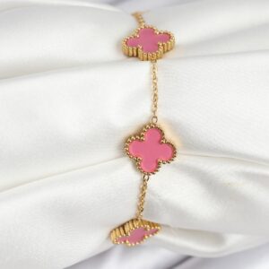 Tegan 316L Çelik Gold Zincir Pembe Yonca Renk Bileklik TG27BB7908