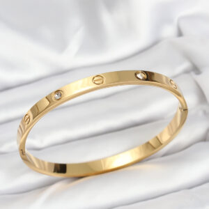 Tegan 316L Çelik Gold Renk Zirkon Taşlı 65 mm Kadın Kelepçe Bileklik TG27BB7911