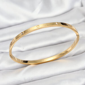 Tegan 316L Çelik Gold Renk Zirkon Taşlı 65 mm İnce Kadın Kelepçe Bileklik TG27BB7914