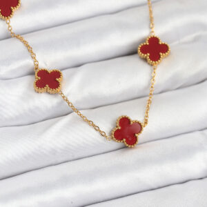 Tegan 316L Çelik Gold Renk Zincir Bordo Yonca Kadın Kolye TG27BKO10565