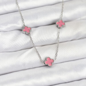 Tegan 316L Çelik Zincir Gümüş Renk Pembe Baby Boy Yonca Kadın Kolye TG27BKO10579