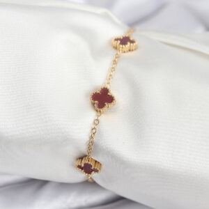 Tegan 316L Çelik Gold Renk Bordo Baby Boy Yonca Kadın Bileklik TG27BB7950