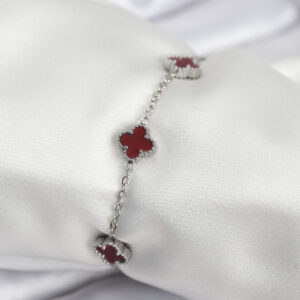Tegan 316L Çelik Gümüş Renk Bordo Baby Boy Yonca Kadın Bileklik TG27BB7951