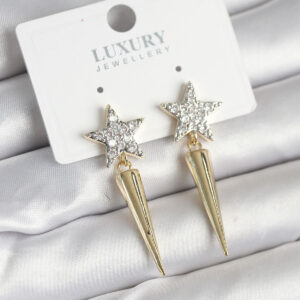 Tegan Pirinç Gold Renk Zirkon Taşlı Yıldız Model Çivi Kadın Küpe TG27BKP11240