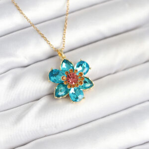 Tegan 316L Çelik Zincirli Mavi Çiçek Model Kadın Kolye TG27BKO10598