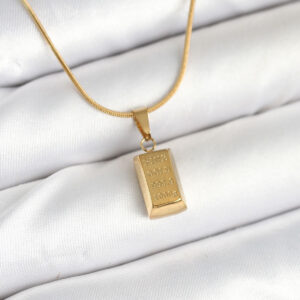 Tegan 316L Çelik Gold Renk Mini Külçe Altın Model Kolye TG27BKO10603