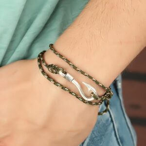 Tegan Krem Çizgi Desenli Metal Kancalı Erkek Bileklik TG27EB2240-KS
