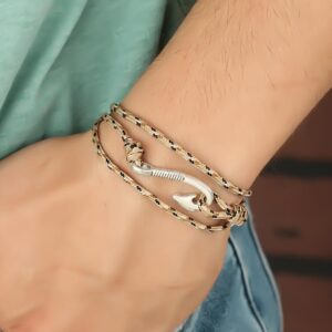 Tegan Krem Renk Çizgi Desenli Metal Kancalı Erkek Bileklik TG27EB2241-KS