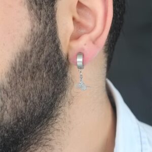 Tegan Silver Renk Kaplama Osmanlı Tuğra Figürlü Kıstırmalı Çelik Erkek Küpe TG27EKP117