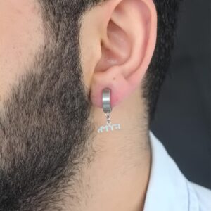 Tegan Silver Renk Kaplama Göktürkçe Yazı Figürlü Çelik Kıstırmalı Erkek Küpe TG27EKP130