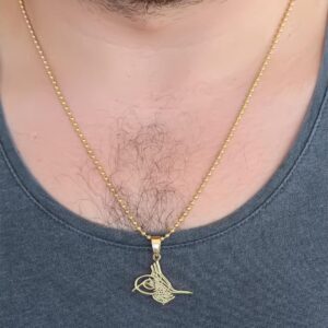Tegan Gold Renk Metal Osmanlı Tuğra Figürlü Erkek Kolye TG27ERK336