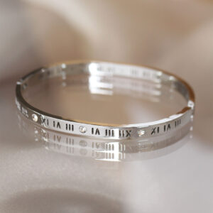 Tegan 316L Çelik Roma Rakamlı Silver Renk Bilezik Kelepçe TG27BB3566