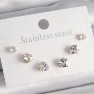 Tegan 316L Çelik Gold Renk Zirkon Taşlı Kalp Model Kadın Küpe Seti TG27BKP9880