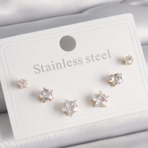 Tegan 316L Çelik Gold Renk Zirkon Taşlı Yıldız Model Kadın Küpe Seti TG27BKP9882