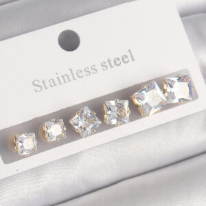 Tegan 316L Çelik Gold Renk Kare Zirkon Taş Model Kadın Küpe Seti TG27BKP10304