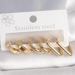 Tegan 316L Çelik Gold Renk Üçgen Halka Model Kadın Küpe Seti TG27BKP10390