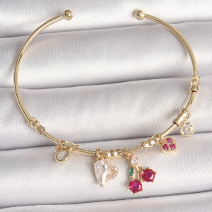 Tegan Pirinç Gold Renk Sallantı Kırmızı Zirkon Taşlı Kiraz Figür Charm Kadın Bileklik TG27BB6890