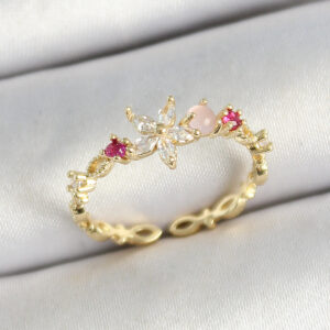 Tegan Pirinç Papatya Figürlü Zirkon Taşlı Gold Renk Ayarlanabilir Kadın Yüzük TG27BYK3778