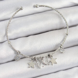 Tegan Pirinç Zirkon Taşlı Kelebek Ve Yıldız Model Gümüş Renk Charm Bileklik TG27BB7345