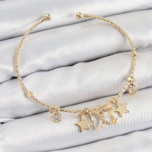 Tegan Pirinç Zirkon Taşlı Kelebek Ve Yıldız Model Gold Renk Charm Bileklik TG27BB7355