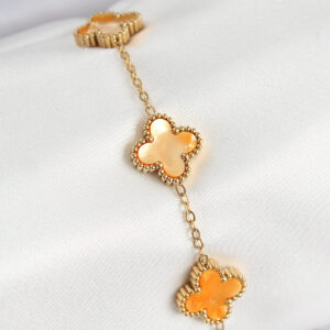 Tegan 316L Çelik Sedefli Turuncu Gold Renk Yonca Kadın Bileklik TG27BB7668