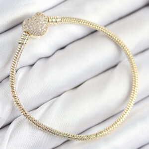 Tegan Pirinç Charm Zirkon Taşlı Kalp Model Gold Renk Kadın Bileklik TG27BB7809