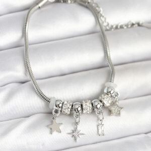 Tegan Pirinç Gümüş Renk Kutup Yıldızı Charmlı Kadın Bileklik TG27BB7992