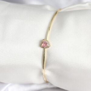 Tegan Pembe Zirkon Taşlı Kalp Model Gold Renk Kadın Bileklik TG27BB8001