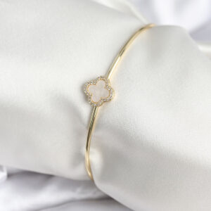 Tegan Beyaz Sedefli Yonca Model Gold Renk Kadın Bileklik TG27BB8005