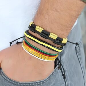 Tegan Sarı Renk Zımbalı Deri Erkek Bileklik Kombini TG27EB1342