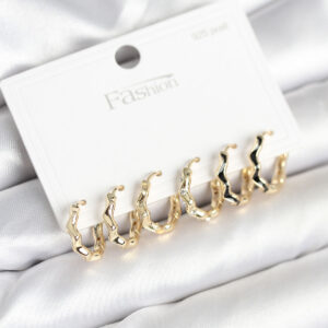 Tegan Gold Renk Pirinç Zikzak Model 925 Ayar Gümüş Çivili Kadın Küpe Seti TG27BKP11264