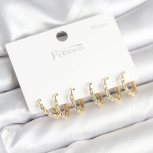 Tegan Gold Renk Burgu Halka Model 925 Ayar Gümüş Çivili Pirinç Küpe Seti TG27BKP11268