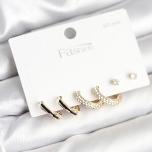 Tegan Gold Renk Pirinç Zirkon Taşlı 925 Ayar Gümüş Çivili Kadın Küpe Seti TG27BKP11270