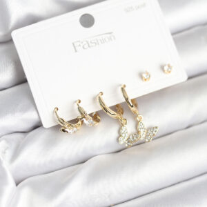 Tegan Gold Renk Pirinç Kelebek Model 925 Ayar Gümüş Çivili Kadın Küpe Seti TG27BKP11273