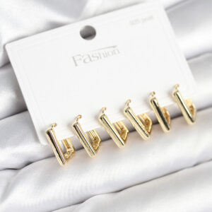 Tegan Gold Renk Kare Model Pirinç 925 Ayar Gümüş Çivili Kadın Küpe Seti TG27BKP11274