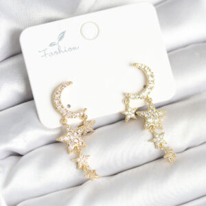 Tegan Ay ve Yıldız Model Gold Renk Pirinç Kadın Küpe TG27BKP11295