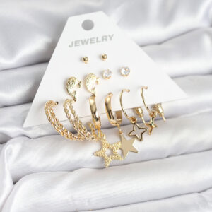 Tegan Gold Renk Yıldızlı Set 6 Çift Kadın Küpe Seti TG27BKP11320
