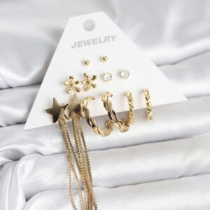 Tegan Pirinç Gold Renk 6 Çift Kadın Küpe Seti TG27BKP11325