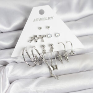 Tegan Pirinç Gümüş Renk 6'lı Kadın Küpe Seti TG27BKP11333