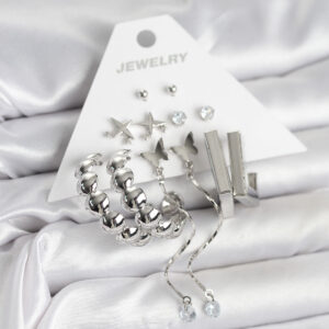 Tegan Gümüş Renk Pirinç 6'lı Kadın Küpe Seti TG27BKP11341