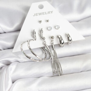 Tegan Gümüş Renk Pirinç 6 Çiftli Kadın Küpe Seti TG27BKP11331