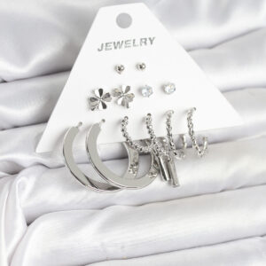 Tegan Pirinç Gümüş Renk 6 Çift Kadın Küpe Seti TG27BKP11340