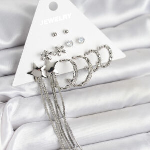 Tegan Gümüş Renk Pirinç 6 Çift Kadın Küpe Seti TG27BKP11338