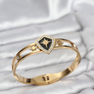 Tegan 316L Çelik Gold Renk Kutup Yıldızı Kelepçe Bileklik TG27BB8068