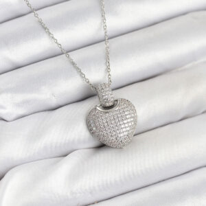 Tegan 316L Çelik Zincir Gümüş Renk Zirkon Taşlı Kalpli Kadın Kolye TG27BKO10606