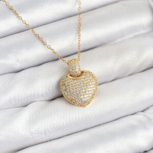 Tegan 316L Çelik Zincir Gold Renk Zirkon Taşlı Kalpli Kadın Kolye TG27BKO10607