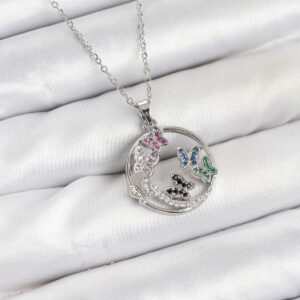 Tegan 316L Çelik Zincir Gümüş Renk Zirkon Taşlı Kelebekli Kadın Kolye TG27BKO10608