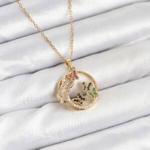 Tegan 316L Çelik Zincir Gold Renk Zirkon Taşlı Kelebekli Kadın Kolye TG27BKO10609